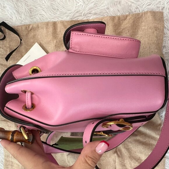 Gucci Small Pink Bamboo Leather Backpack - Picture 9 of 12